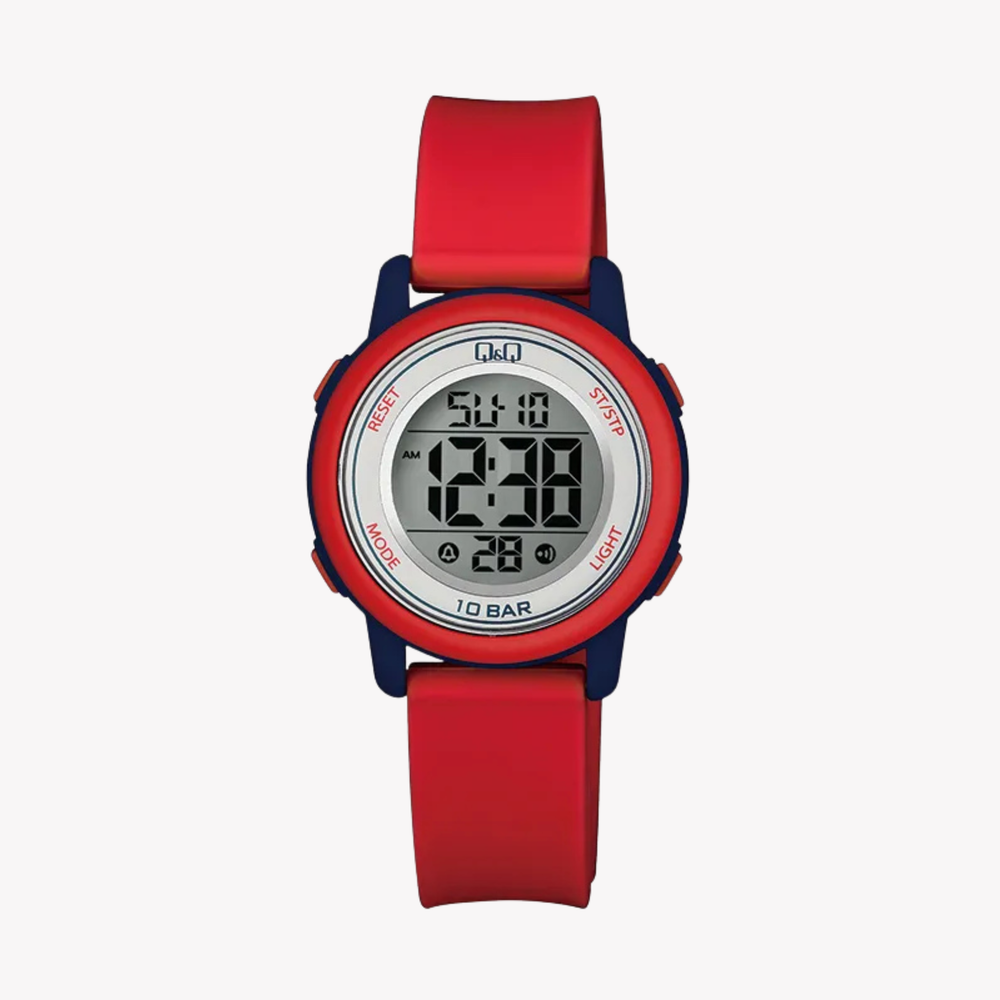 Q&Q Unisex Red Watch, Grey LCD Dial | M208J002Y