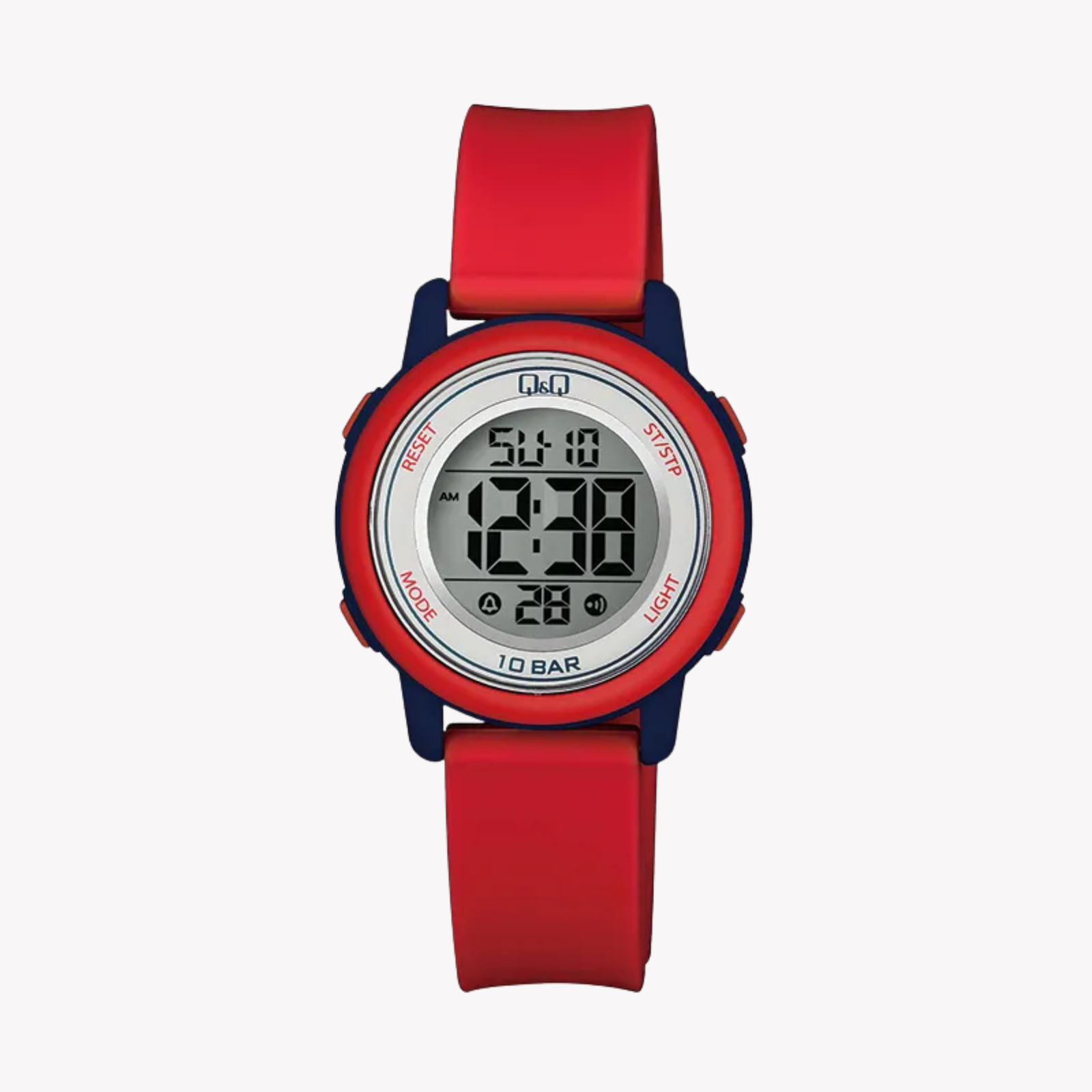 Q&Q Unisex Red Watch, Grey LCD Dial | M208J002Y