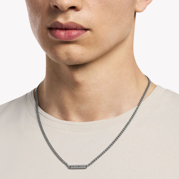 Emporio Armani Men's Silver Necklace, Dog Tag Pendant | EGS3188040