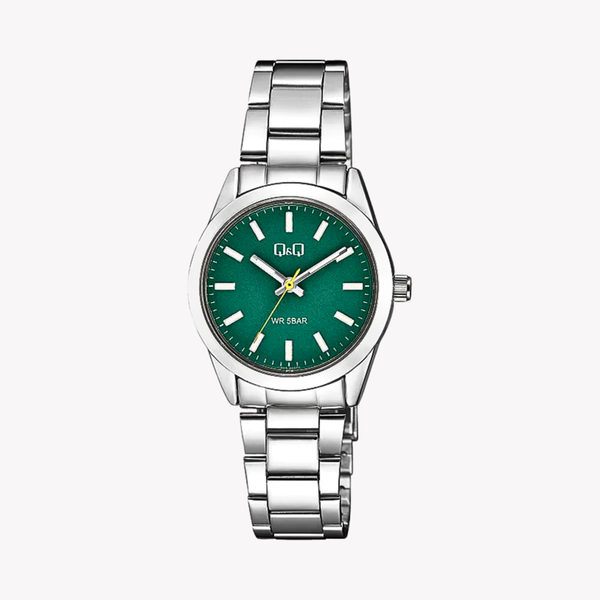 Q&Q Women's Silver Watch, Green Dial | Q82A-003PY
