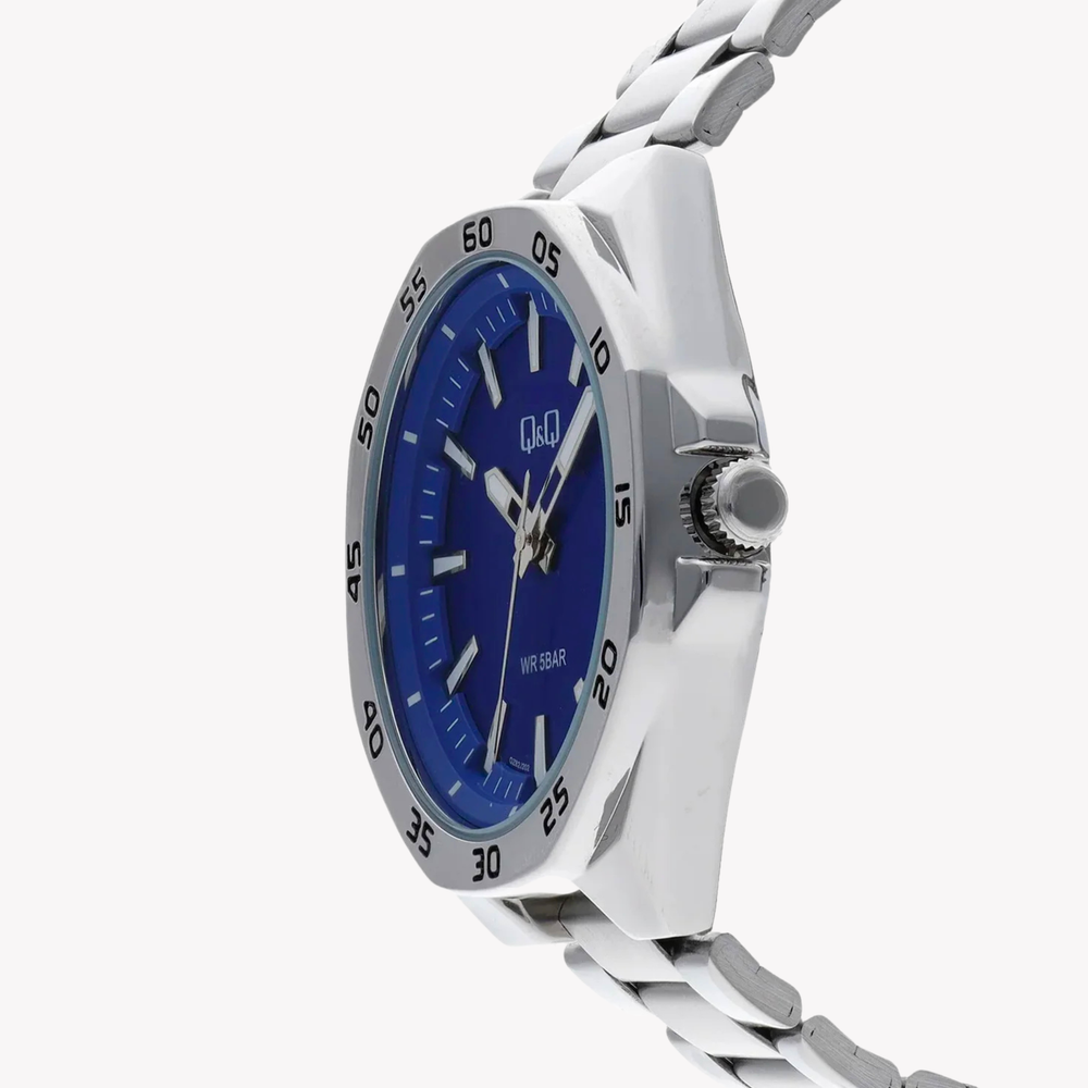 Q&Q Men's Silver Watch, Blue Dial | QZ82J202Y