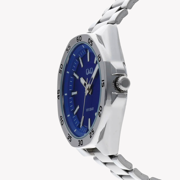 Q&Q Men's Silver Watch, Blue Dial | QZ82J202Y