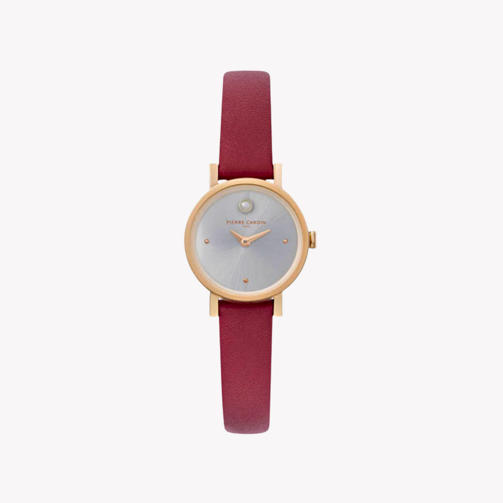 Pierre Cardin Women's Burgundy Leather Watch, Silver Dial | Ccm.0507 by i-watch