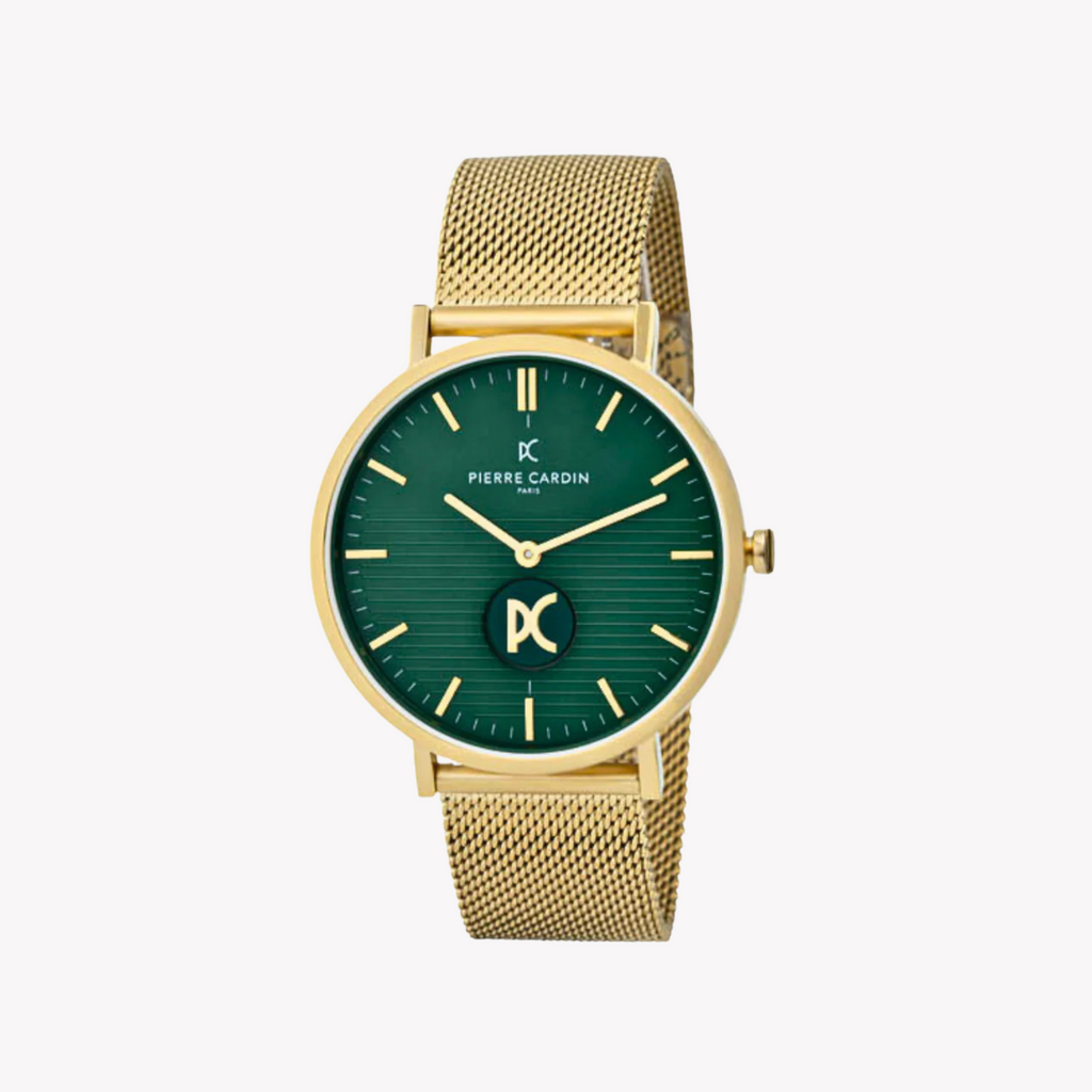 ساعة بيير كاردان CBV.1046 للرجال - ميناء أخضر فاخر مع سوار ذهبي من الفولاذ المقاوم للصدأ