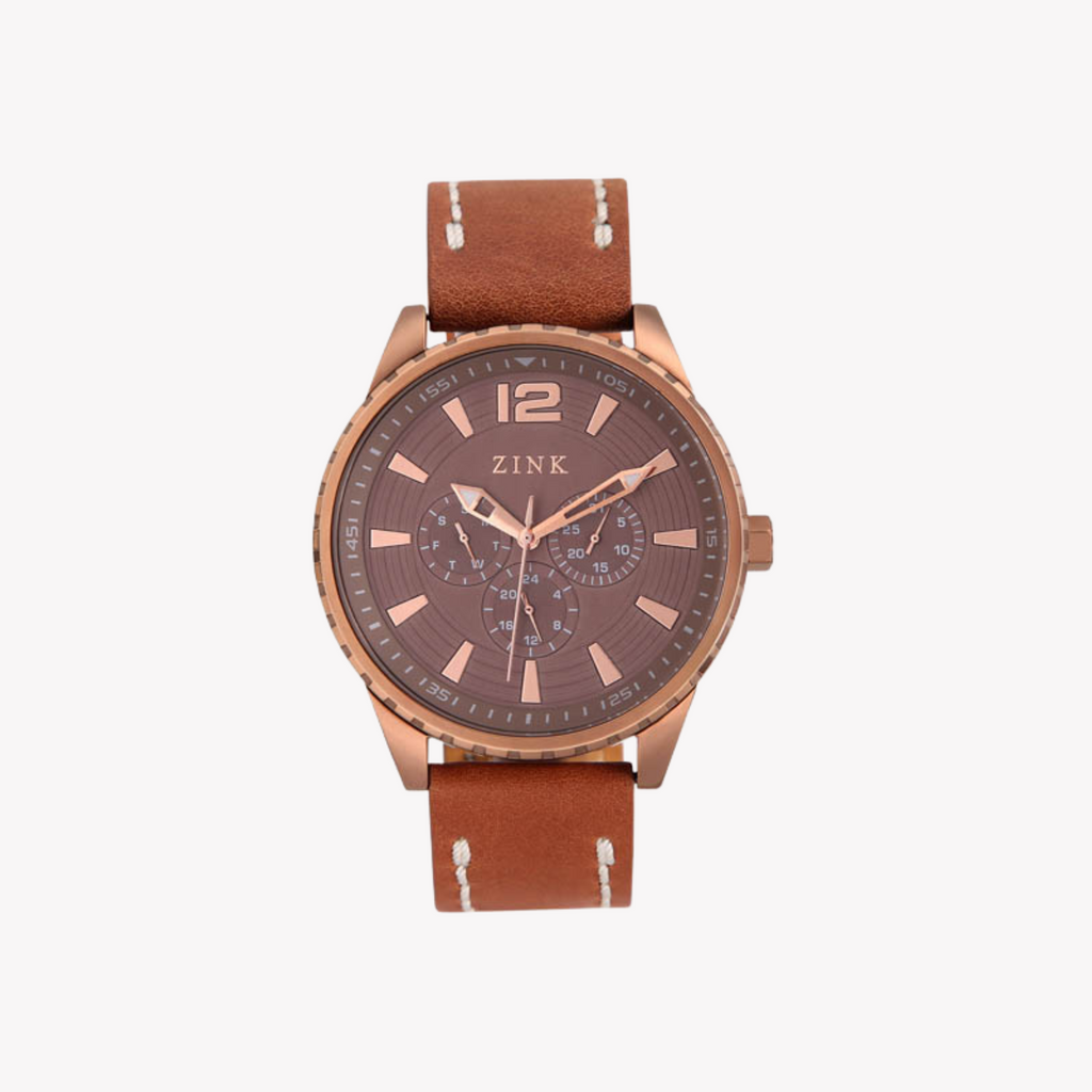 Zink Men's Rose Gold Leather Watch - Quartz | Zk131g2ls-72