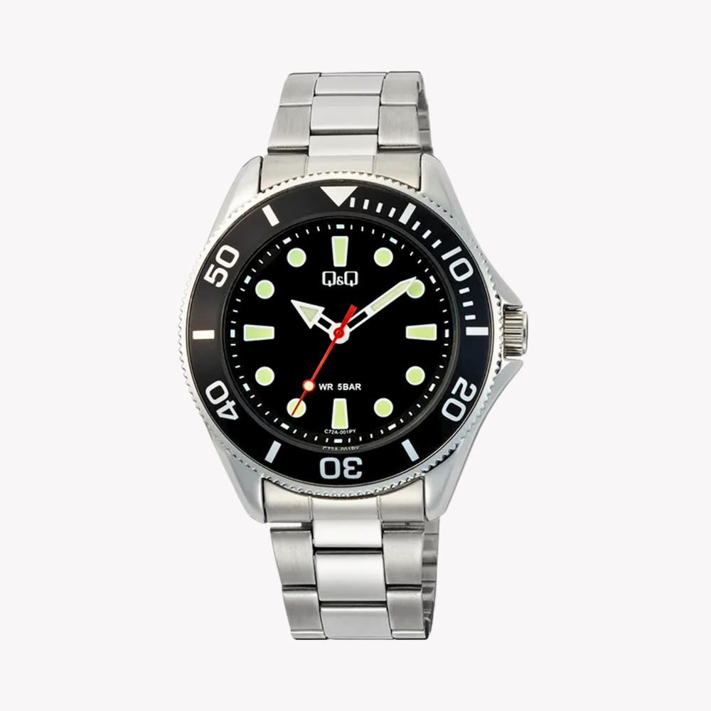 Q&Q Men's Silver Men's Watch, Black Dial | C72A-001PY