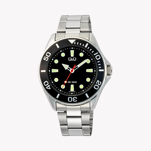 Q&Q Men's Silver Men's Watch, Black Dial | C72A-001PY