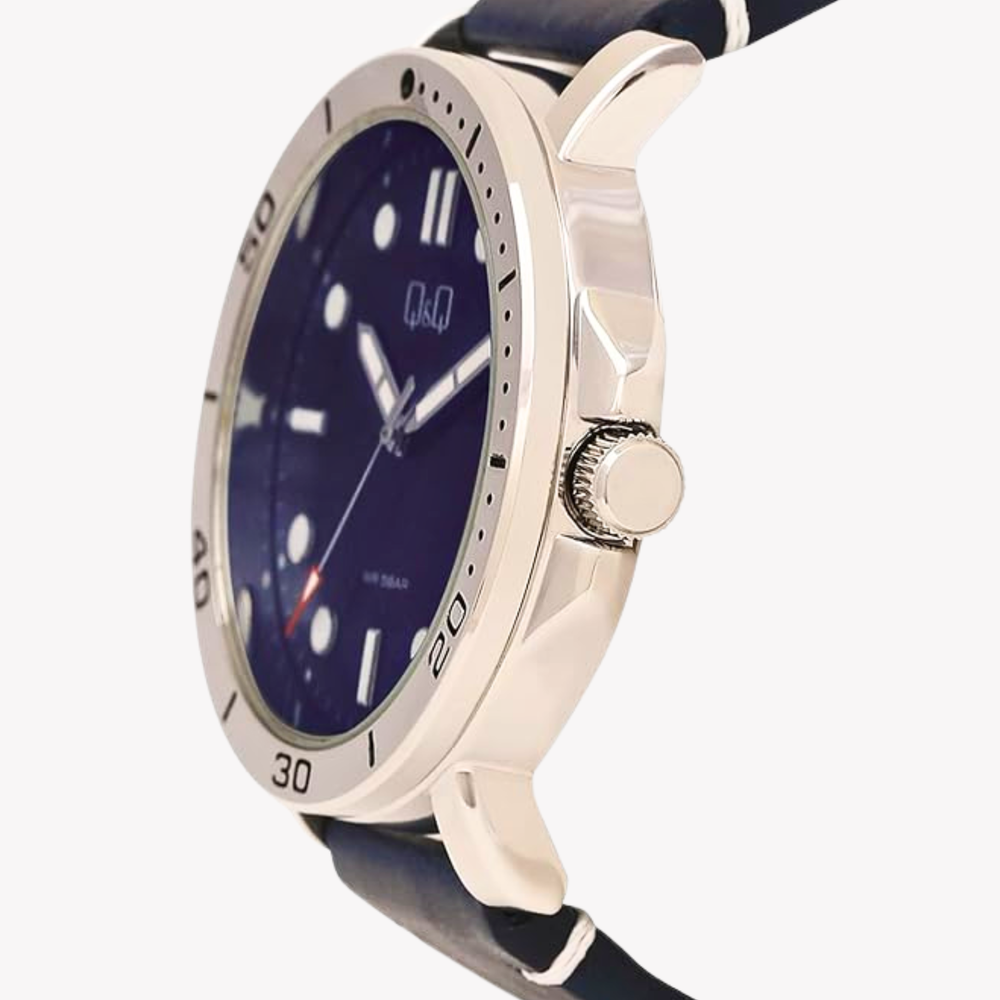 Q&Q Men's Silver Watch, Blue Dial | QB86J312Y