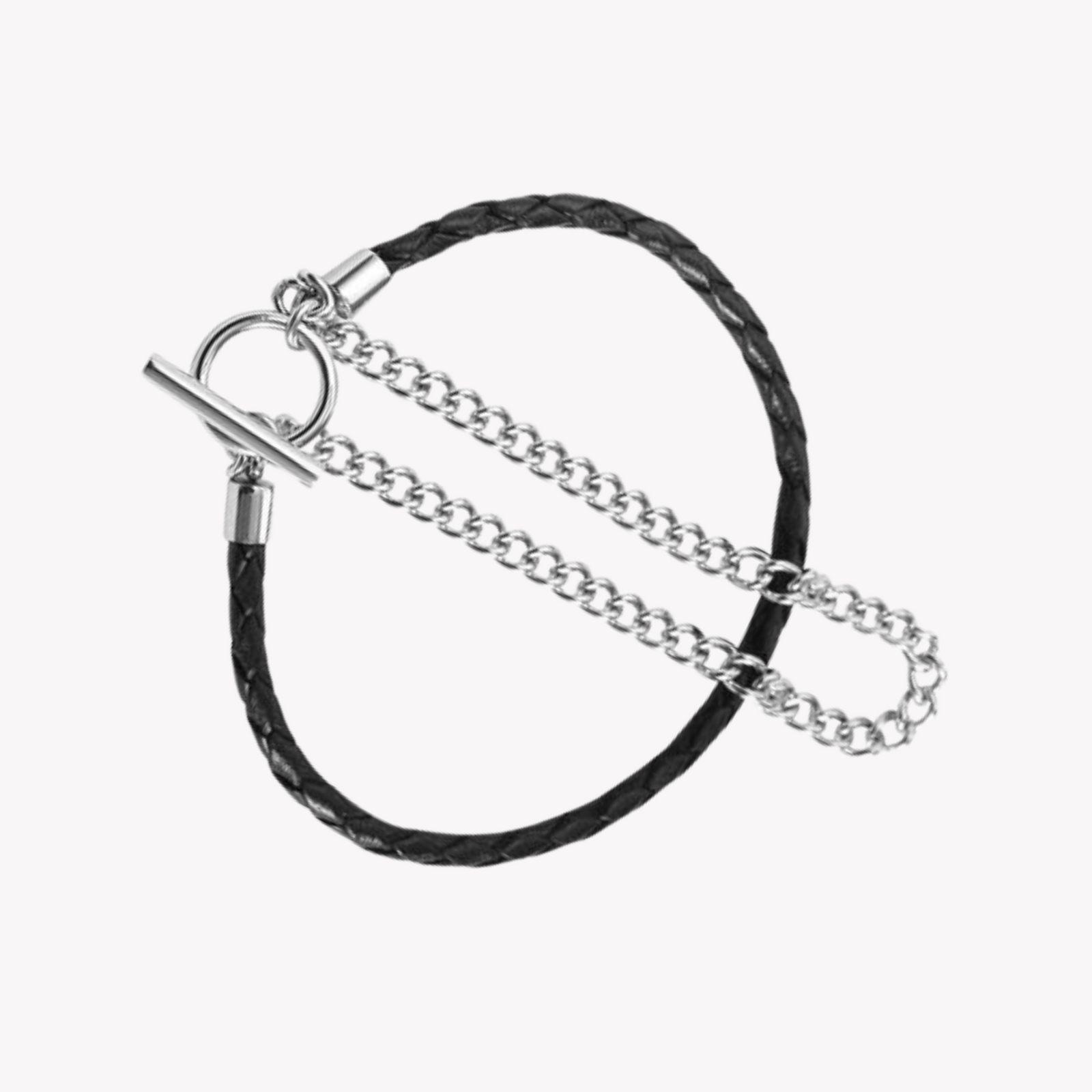 Zink Men's Silver & Black Stainless Steel & Leather Bracelet | Zjbc023slpb