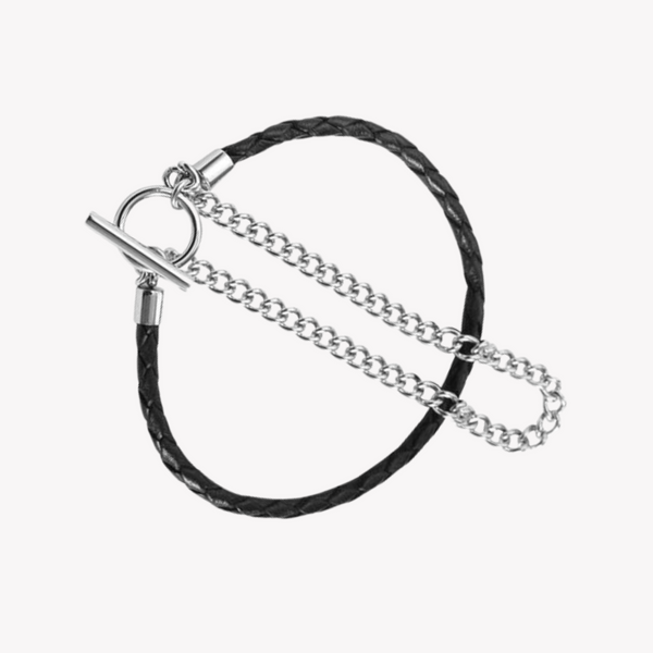 Zink Men's Silver & Black Stainless Steel & Leather Bracelet | Zjbc023slpb