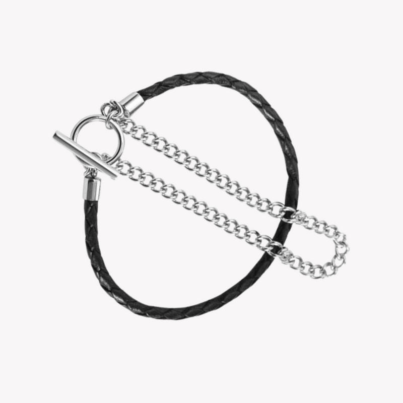 Zink Men's Silver & Black Stainless Steel & Leather Bracelet | Zjbc023slpb