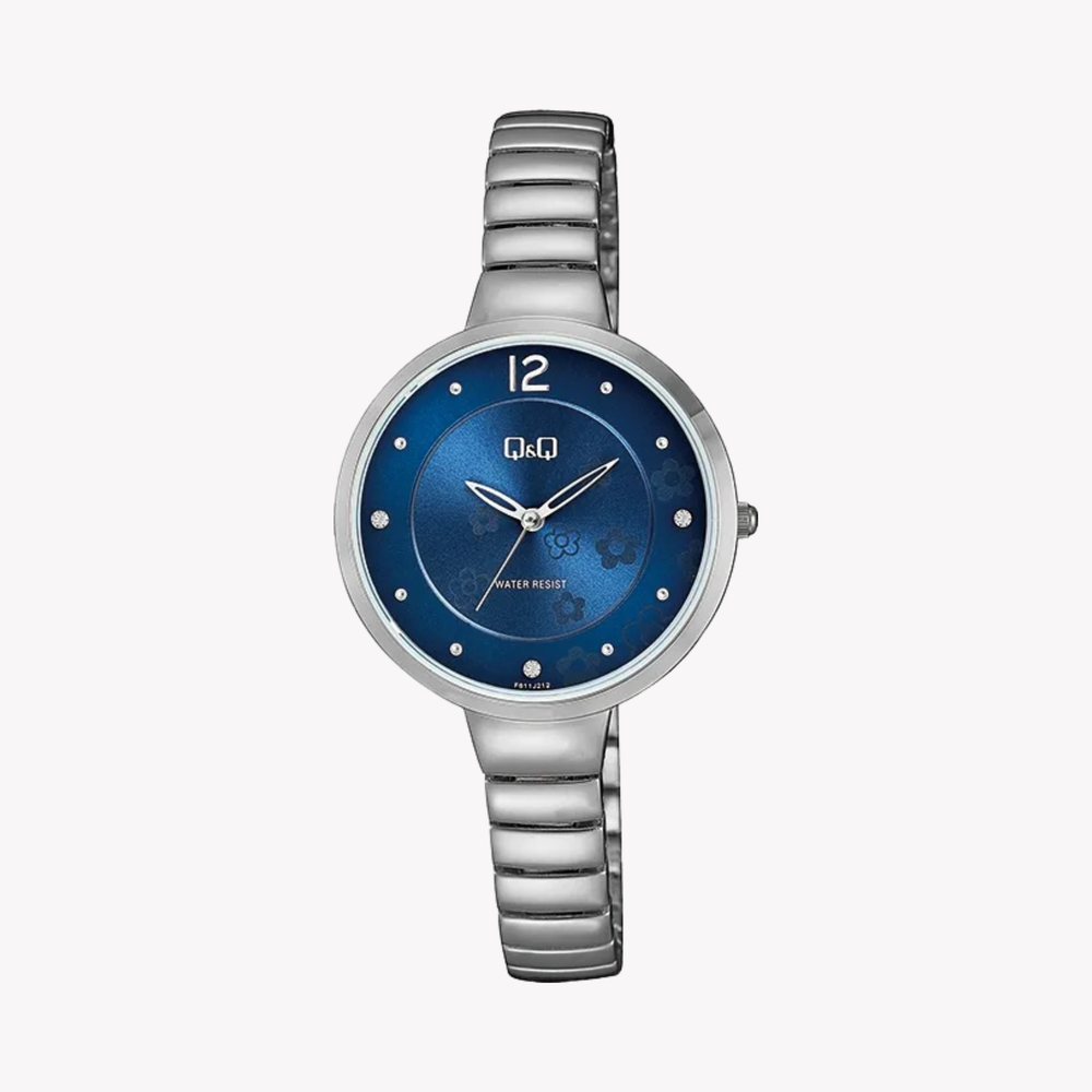 Q&Q Women's Silver Watch, Blue Dial | F611J212Y