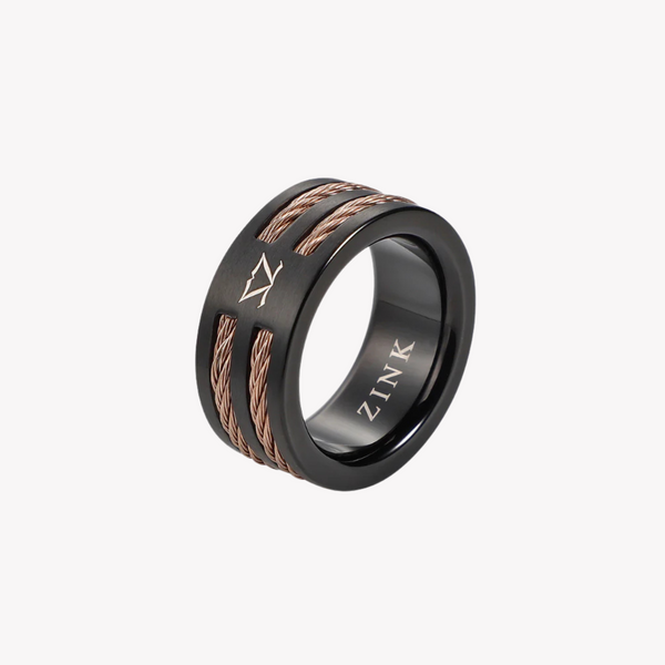 Zink Men's Rose Gold & Black Stainless Steel Ring | Zjrg040rg