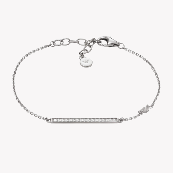 Emporio Armani Women's Silver Bracelet, Sterling Silver Crystal ID Bar | EG3592040