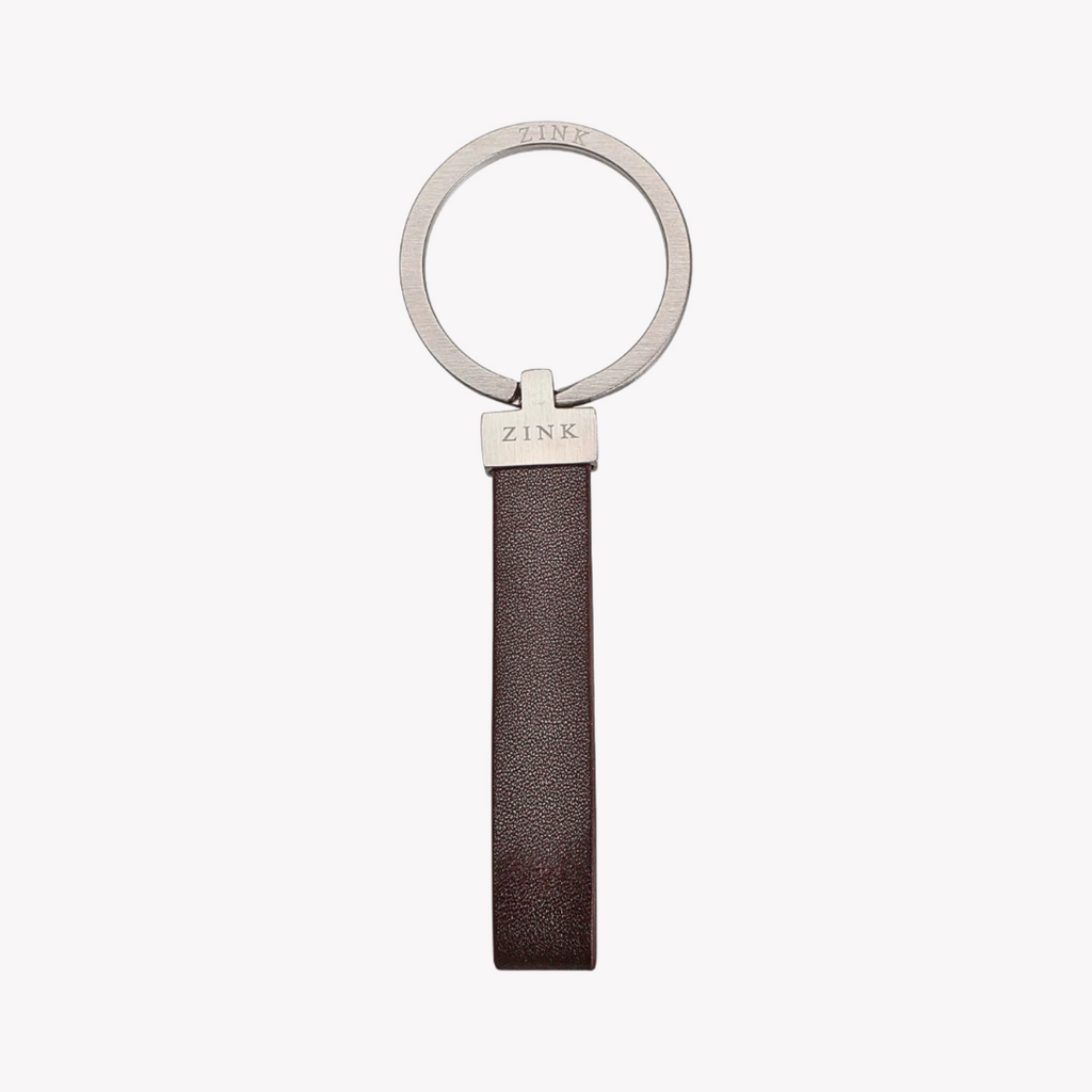 Zink Keychain - Brown & Silver - Stainless Steel & Leather | Zjkc009br