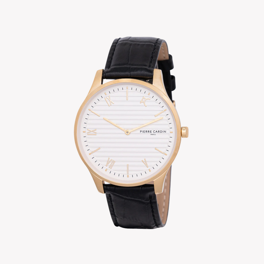 Pierre Cardin Men's Gold Watch, Black Leather Band | Cba.4018