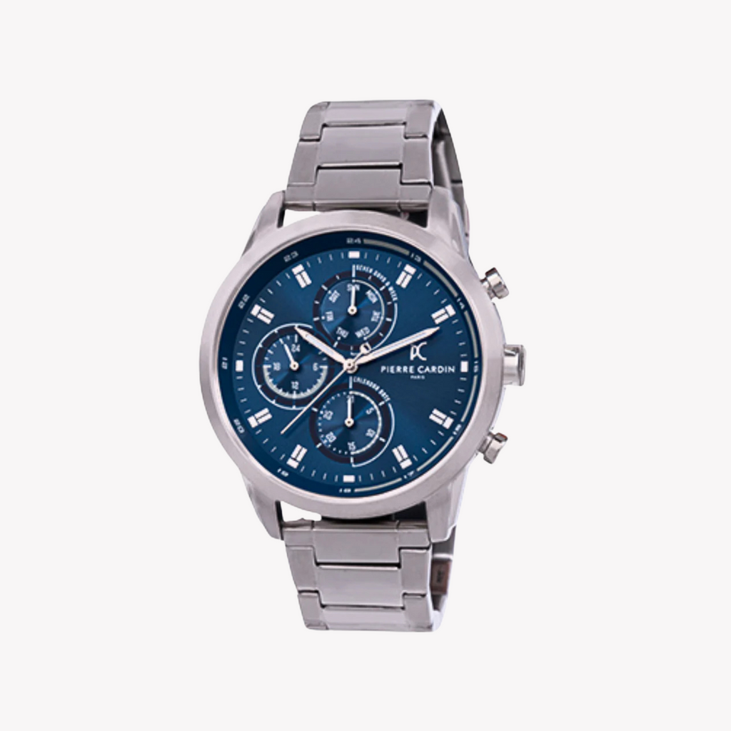 Pierre Cardin Men's Silver Metal Watch, Blue Dial | Ccp.5005