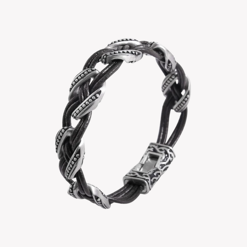 Zink Men's Black & Silver Stainless Steel & Leather Bracelet | Zjbc0383