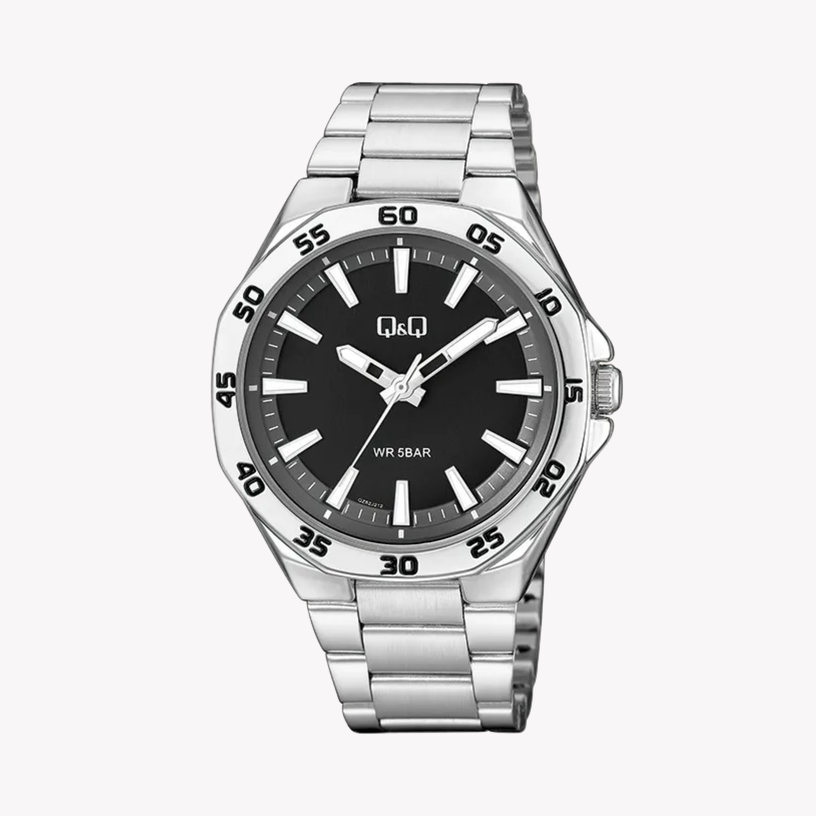 Q&Q Men's Silver Watch, Black Dial | QZ82J212Y