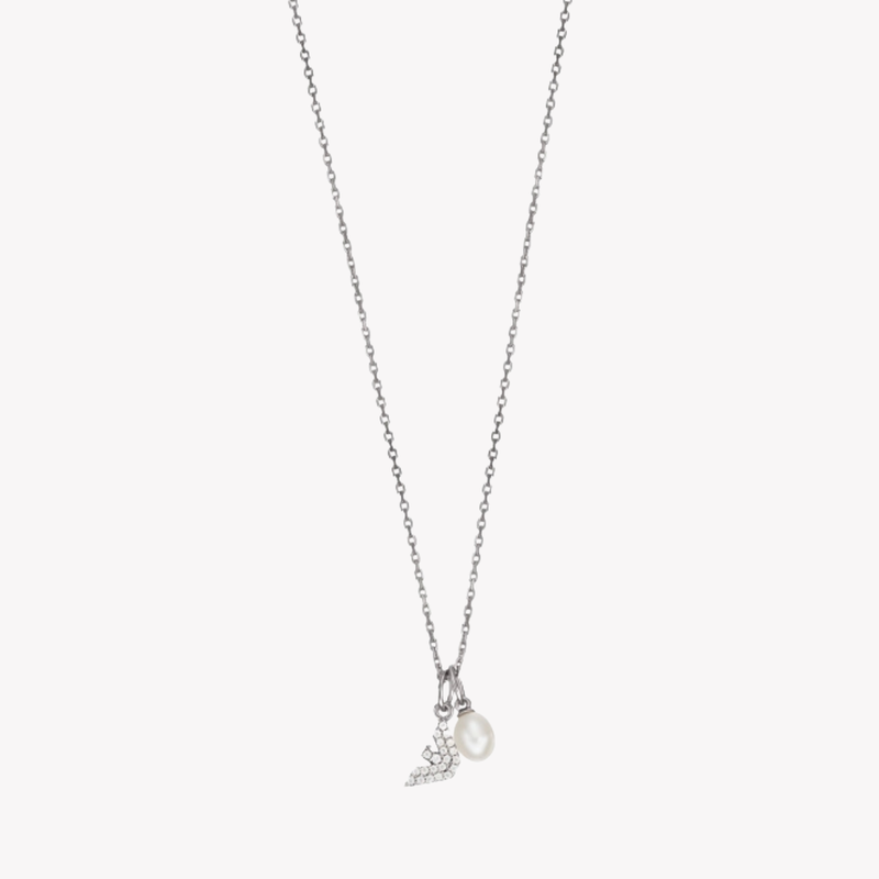 Emporio Armani Women's Silver Necklace, Double Chain Logo Pendant | EG3574040