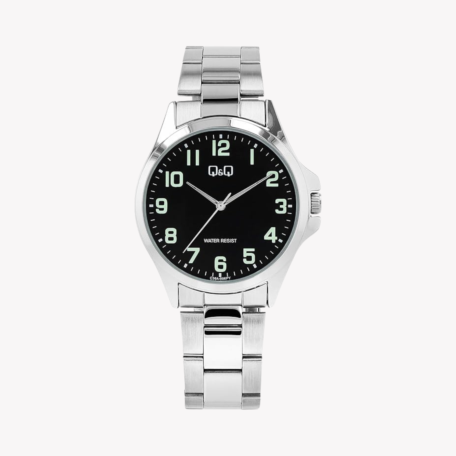 Q&Q Men's Silver Watch, Black Dial | C36A-006PY