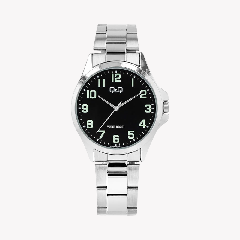 Q&Q Men's Silver Watch, Black Dial | C36A-006PY