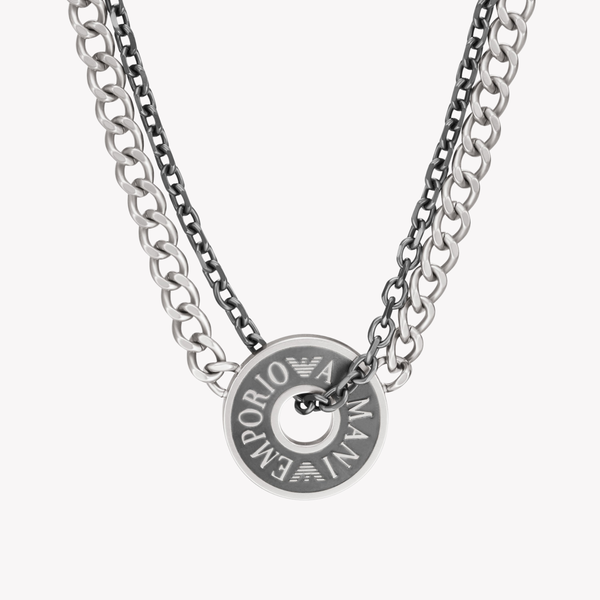Emporio Armani Men's Silver Necklace, Logo Dog Tag Pendant | EGS3093040