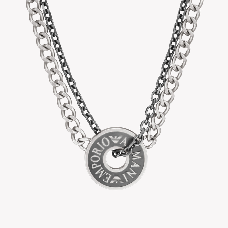 Emporio Armani Men's Silver Necklace, Logo Dog Tag Pendant | EGS3093040