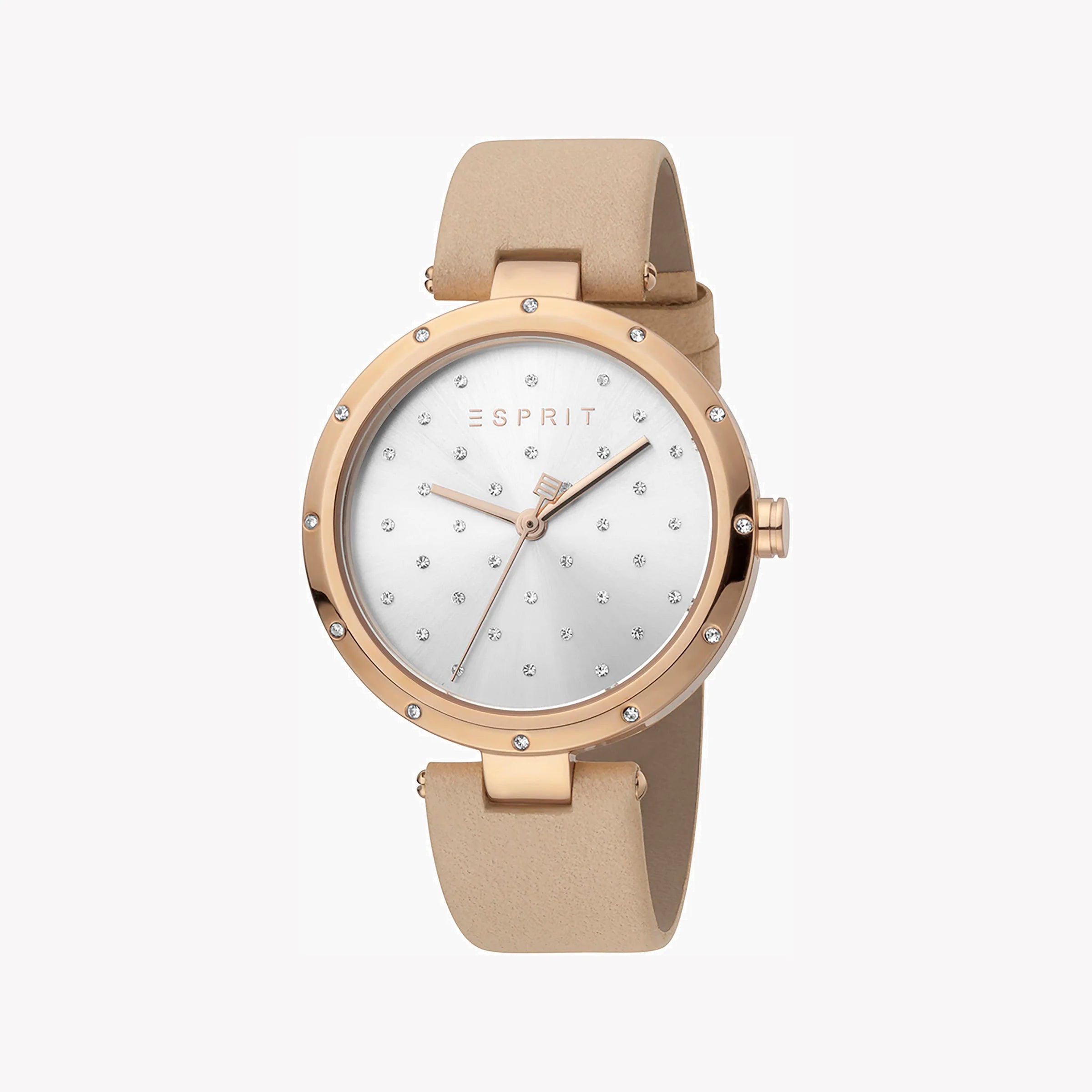 ESPRIT Women's Watch with Rose Gold Stainless Steel Case and Beige Leather Band