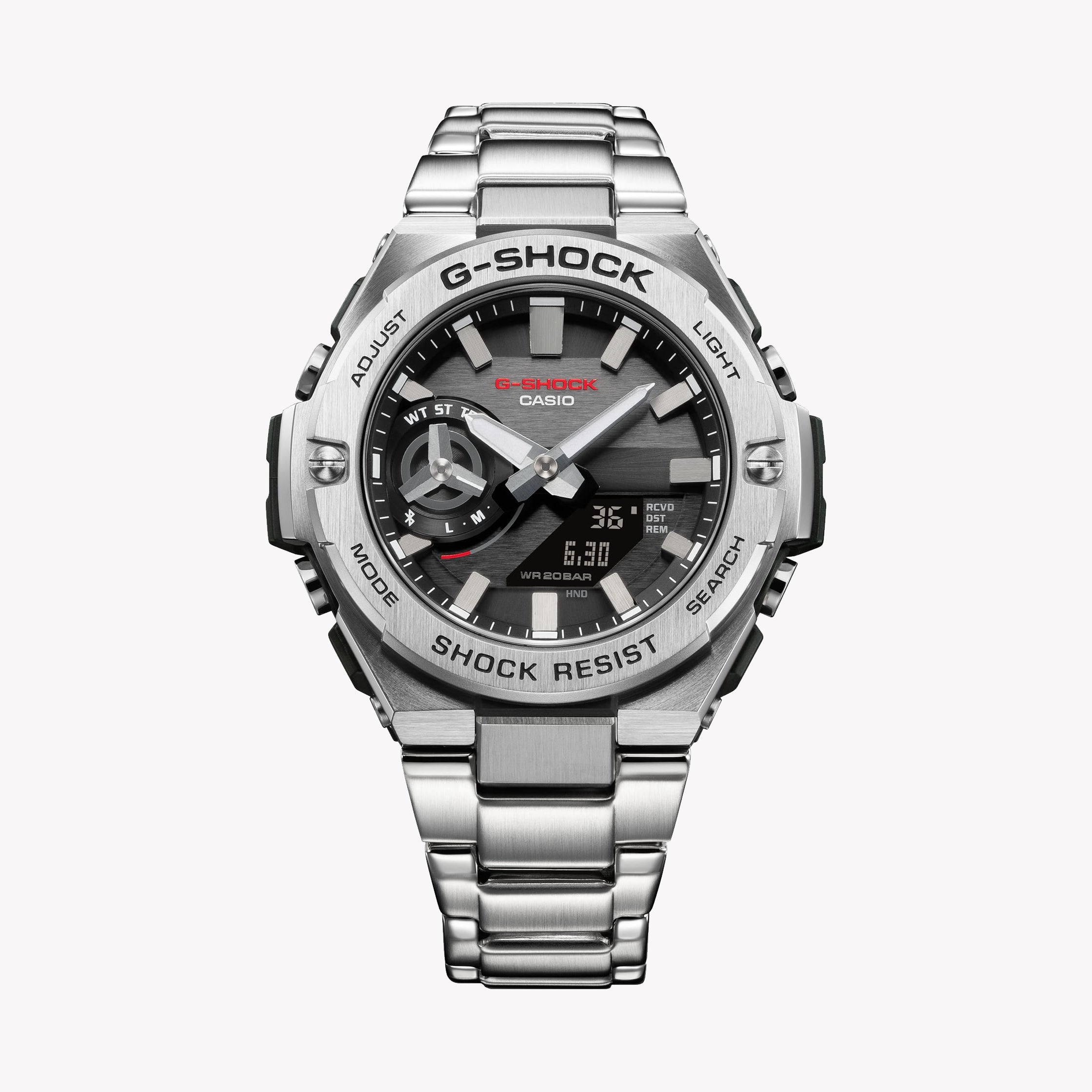 CASIO G-SHOCK GST-B500D-1ADR - ELEGANT ADVENTURER MEN'S WATCH with Silver Stainless Steel and Bold Black Dial