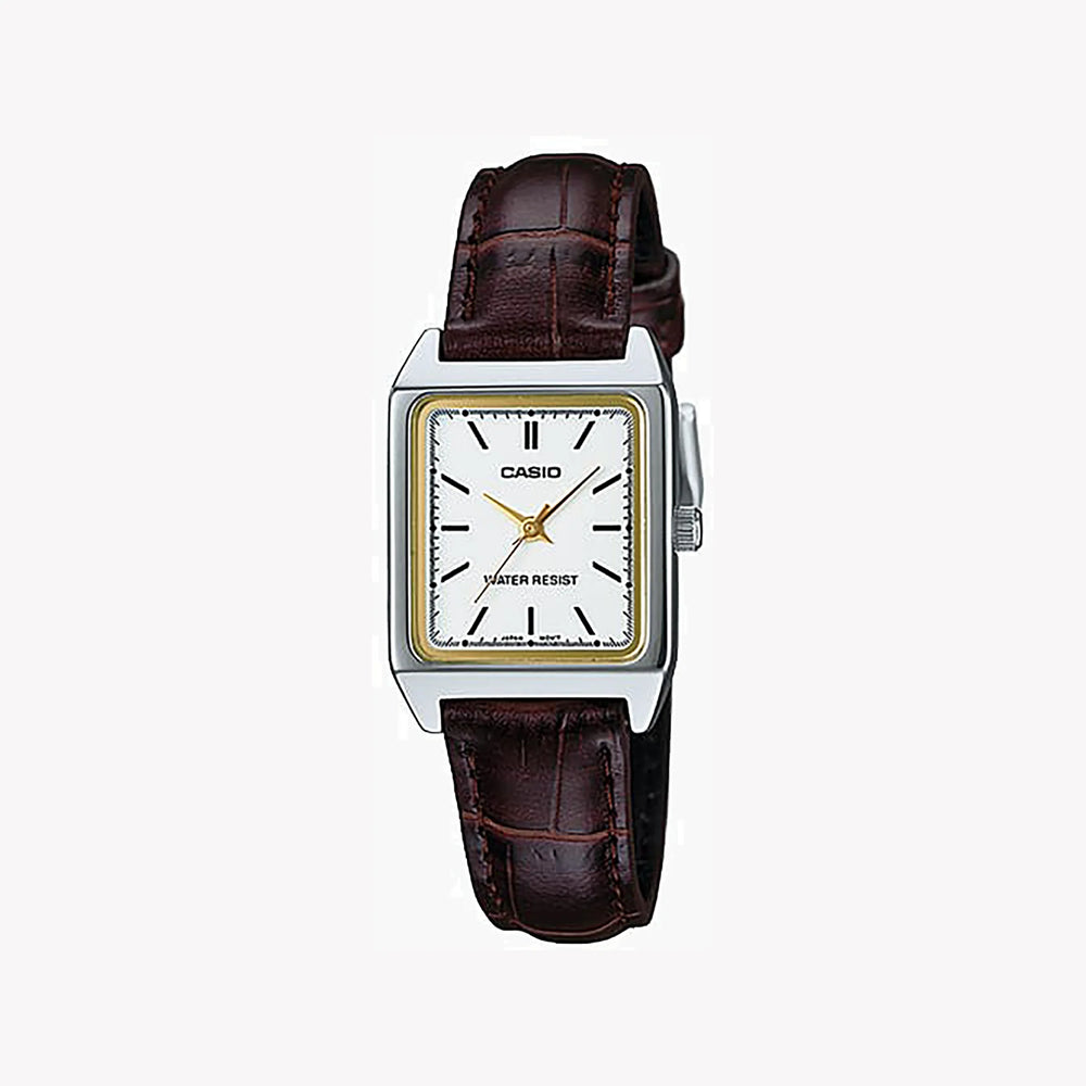 Casio Women's Brown Leather Watch, White Dial | Ltp-V007l-7e2 by i-watch