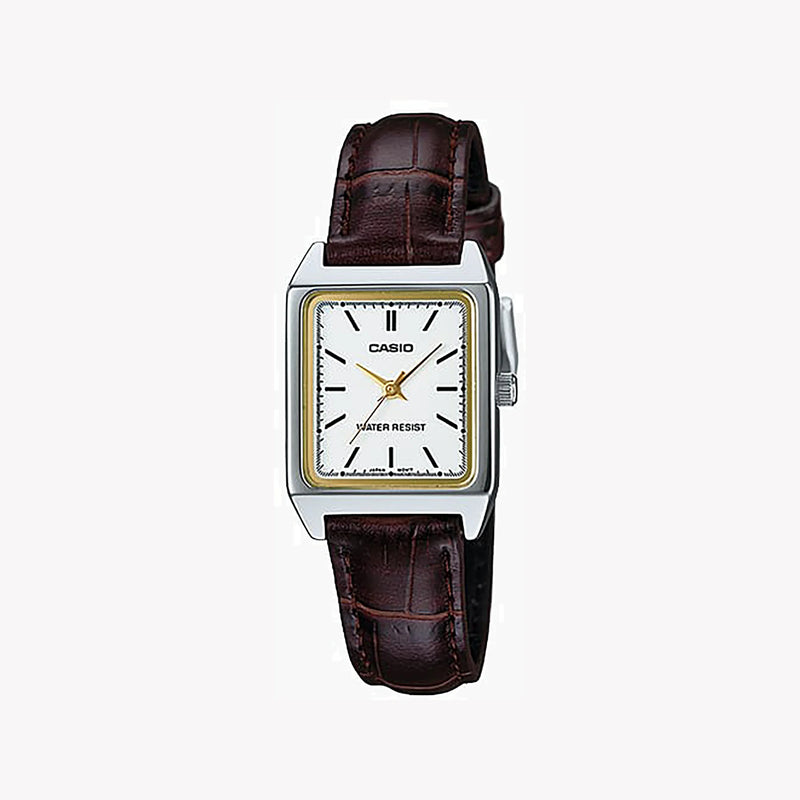 Casio Women's Brown Leather Watch, White Dial | Ltp-V007l-7e2 by i-watch