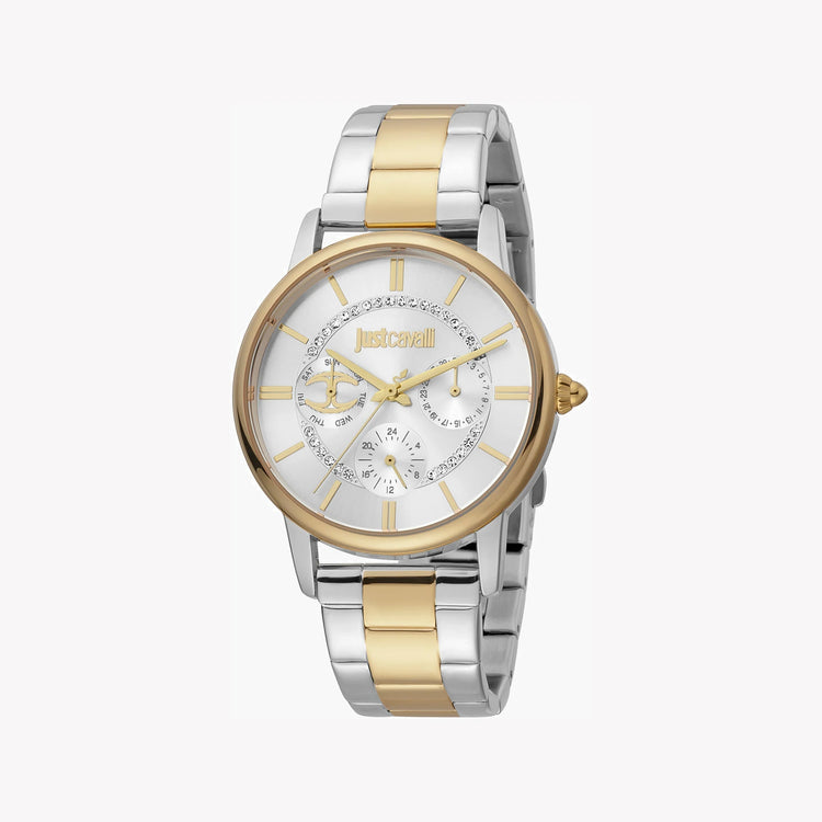 JUST CAVALLI Women's Watch with Metal Stainless Steel Case and Silver & Gold Stainless Steel Band