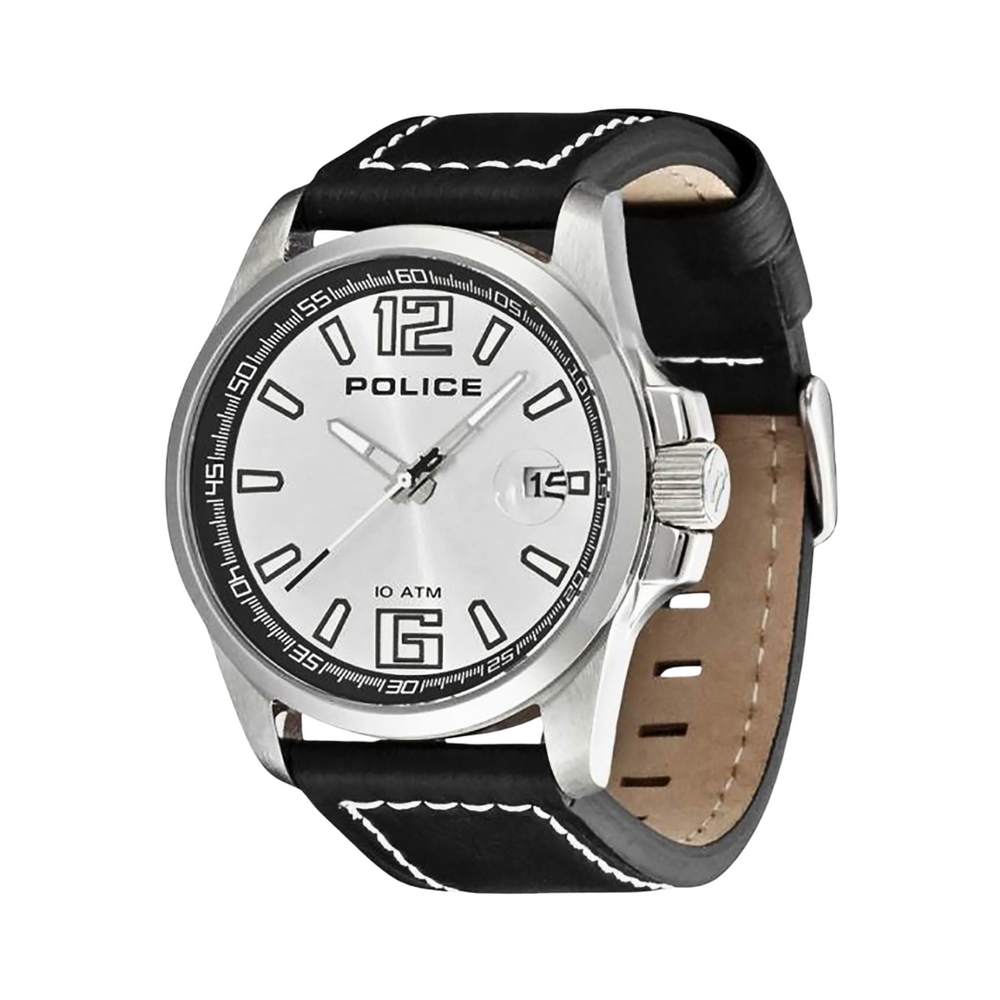 Police Men's Black Leather Watch, Silver Dial | Pl15021jsu/02 by i-watch