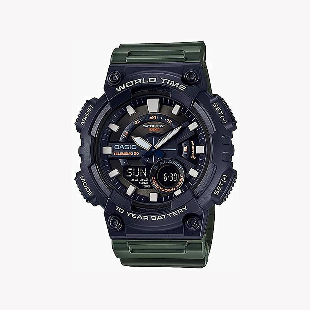 CASIO AEQ-110W-3AVDF - SPORTY ADVENTURER MEN'S WATCH with Bold Black Case & Green Band