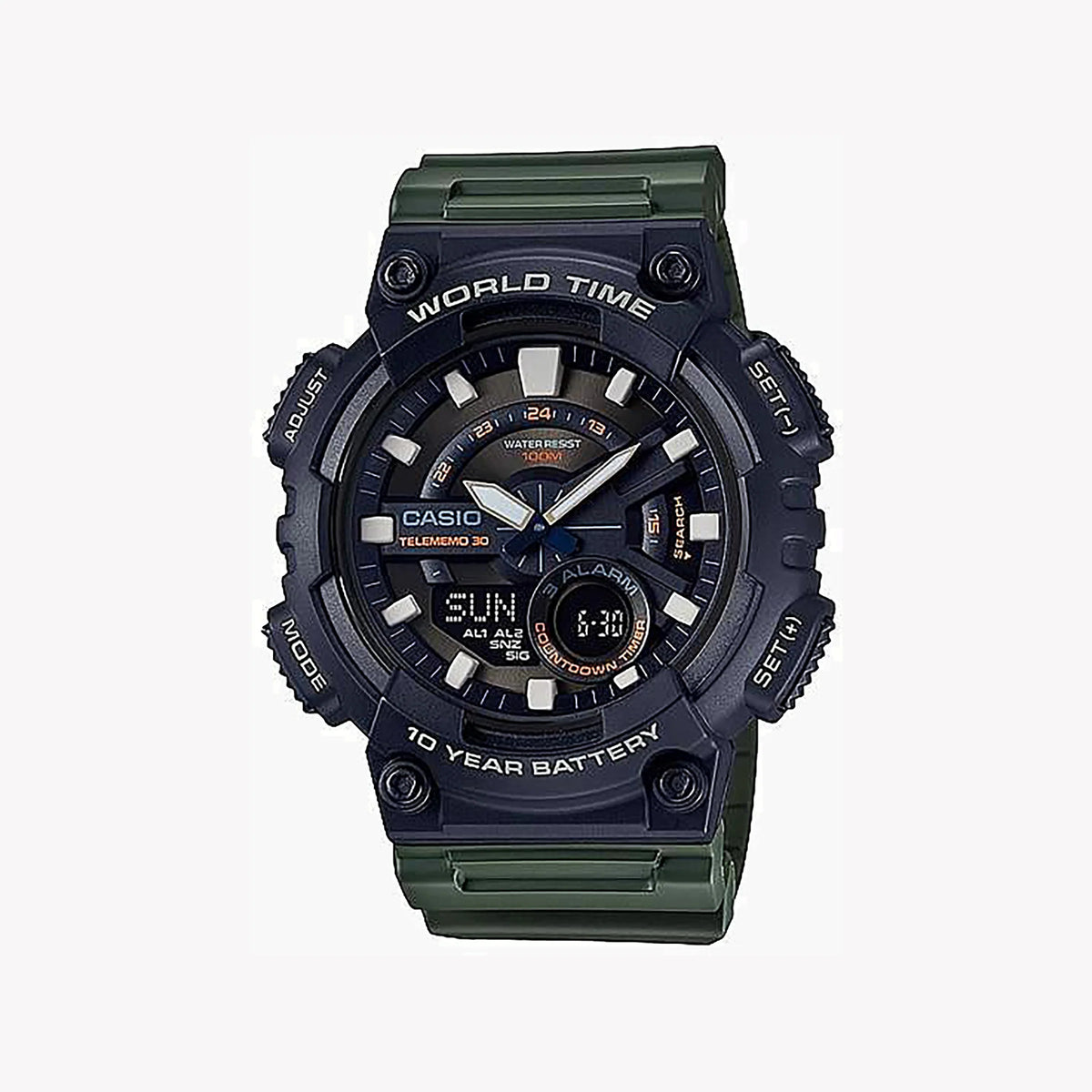 Casio Aeq-110w-3avdf - Sporty Adventurer Men's Watch With Bold Black Case & Green Band by i-watch