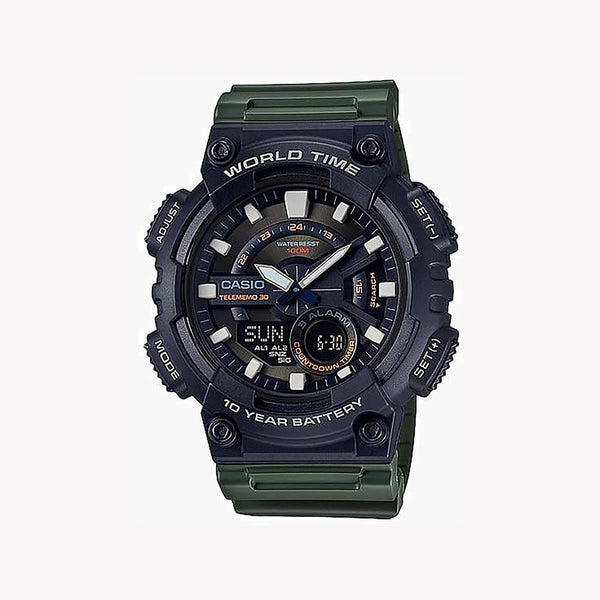 Casio Aeq-110w-3avdf - Sporty Adventurer Men's Watch With Bold Black Case & Green Band by i-watch