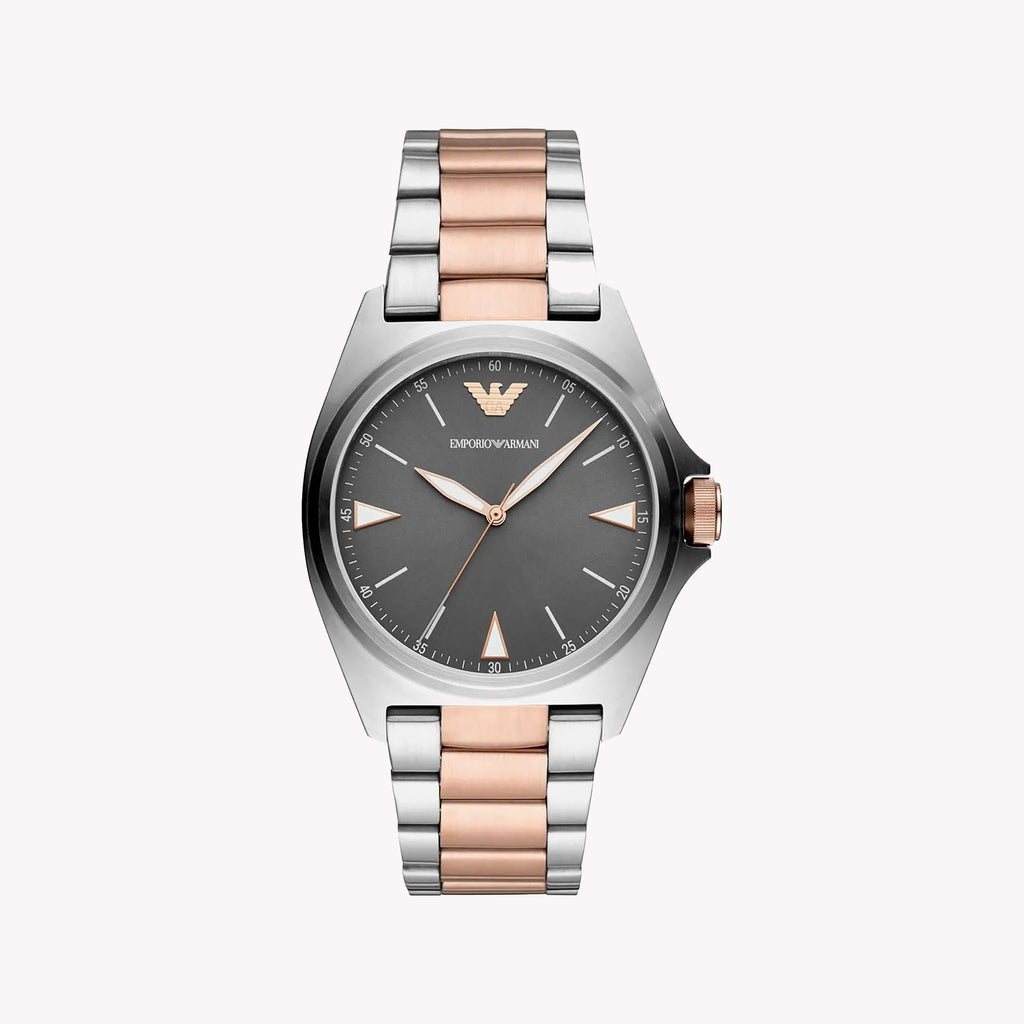 EMPORIO ARMANI AR11256 - ELEGANT TIMEPIECE FOR MODERN MEN: STYLISH SILVER & ROSE GOLD WATCH
