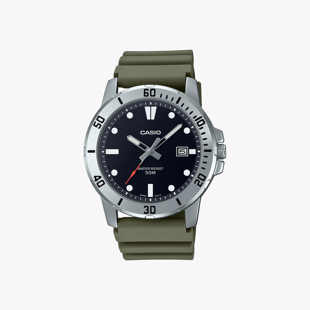 Casio Men's Green Resin Watch, Black Dial | Mtp-Vd01-3ev by i-watch