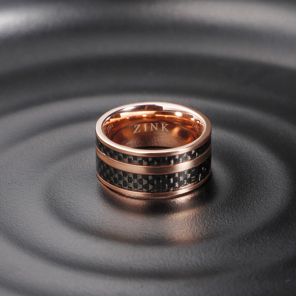 Zink Men's Rose Gold & Black Stainless Steel Ring | Zjrg016sb