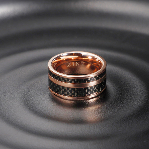 Zink Men's Rose Gold & Black Stainless Steel Ring | Zjrg016sb
