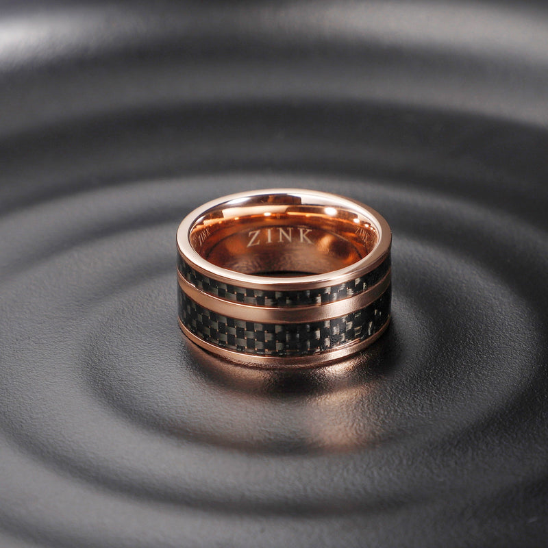 Zink Men's Rose Gold & Black Stainless Steel Ring | Zjrg016sb