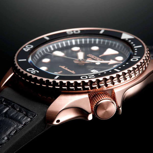 Seiko Men's Rose Gold Watch, Black Silicone Band | Srpd76k1 by i-watch