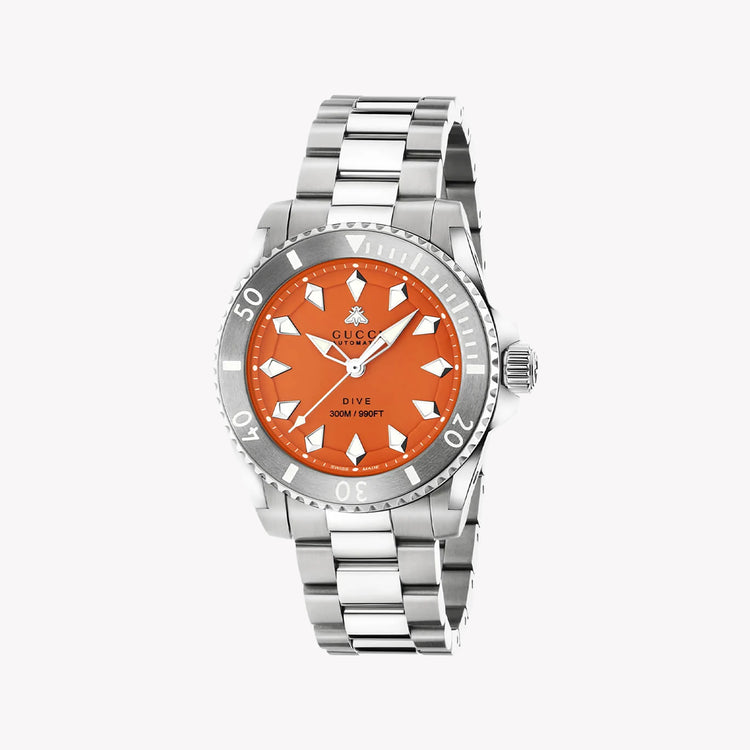 GUCCI YA136355 - BOLD ORANGE DIAL LUXURY MEN'S WATCH - MODERN STAINLESS STEEL TIMEPIECE