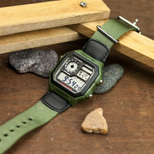 Casio Men's Resin Watch, Green Strap | Ae-1200whb-3bvdf by i-watch