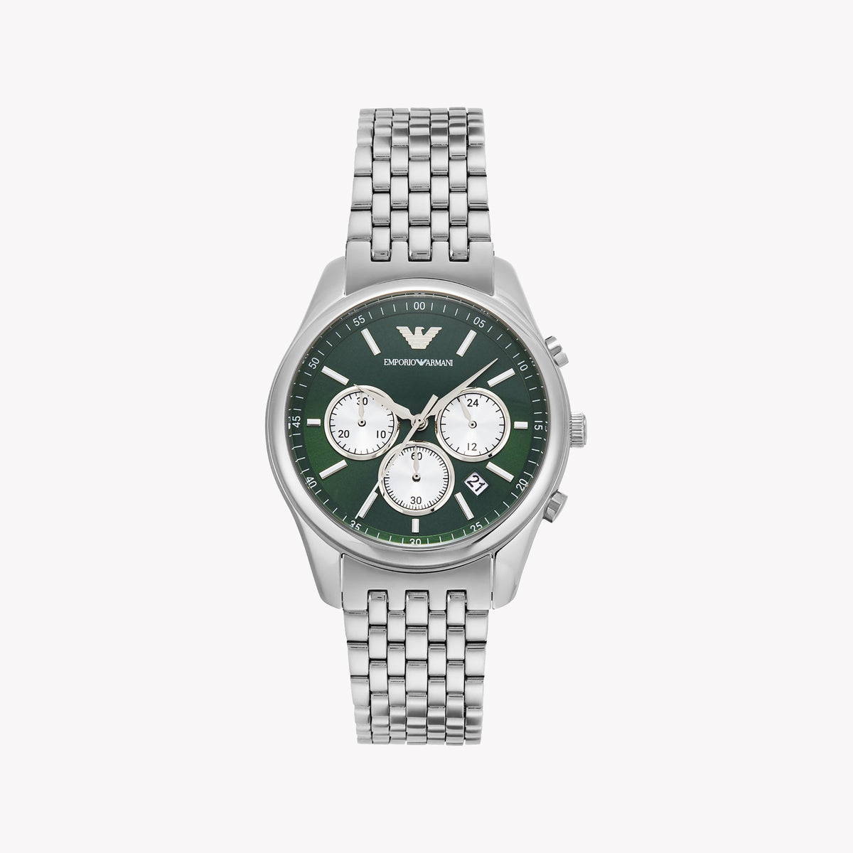 EMPORIO ARMANI AR11581 - BOLD SILVER STYLE WITH VIBRANT GREEN DIAL FOR MODERN MEN