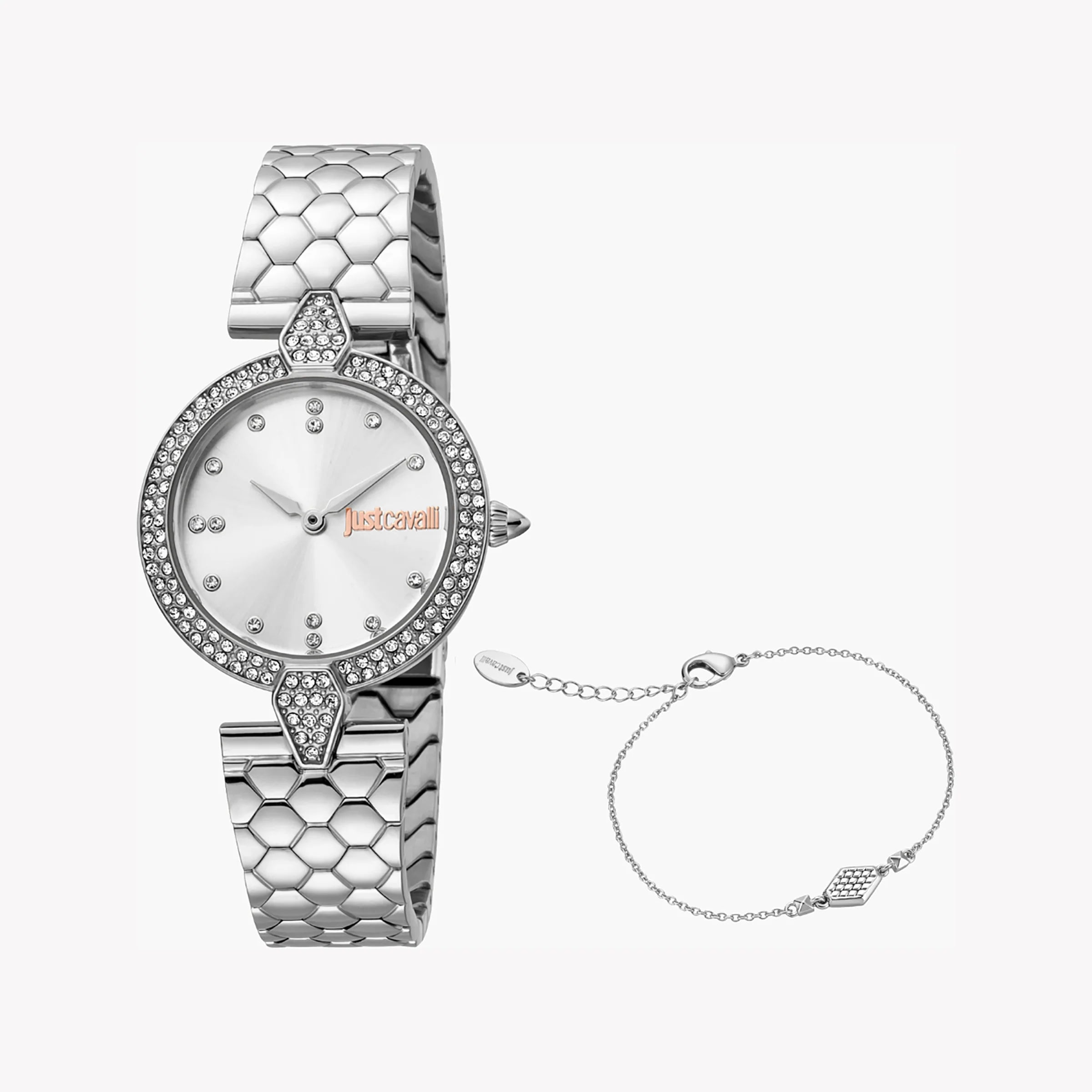 JUST CAVALLI Women's Watch with Silver Stainless Steel Case and Silver Stainless Steel Band