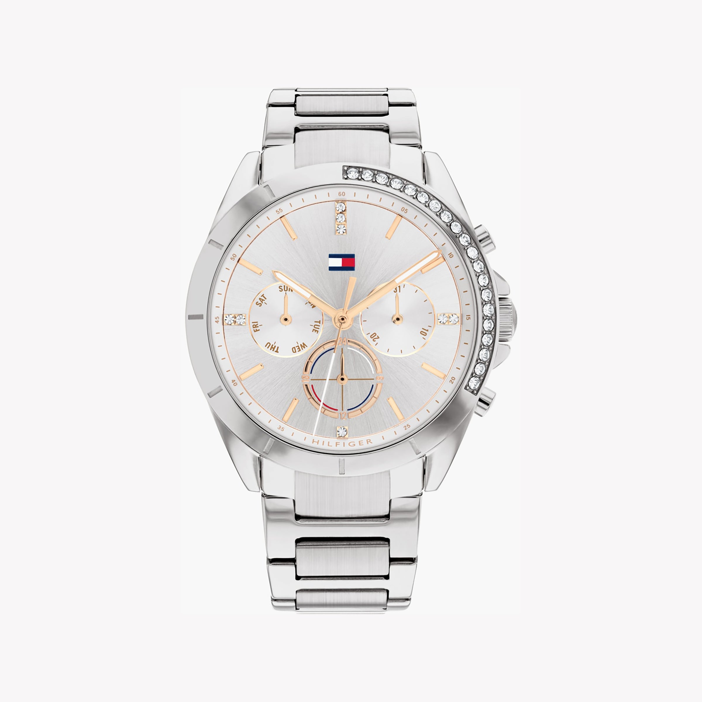 TOMMY HILFIGER SILVER SLEEK - ELEGANT WOMEN'S WATCH with stainless steel band and chic silver dial