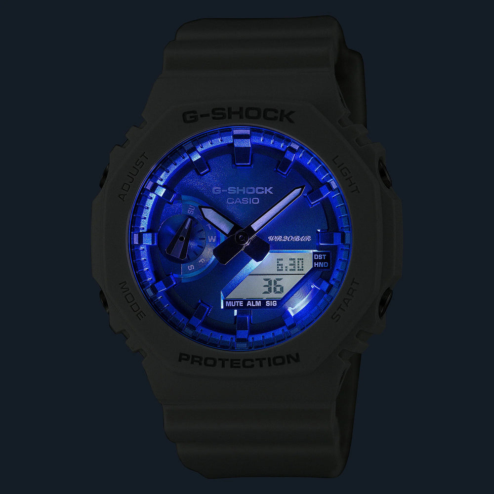 Casio Men's White Resin Watch, Blue Dial | Ga-2100ws-7aer by i-watch