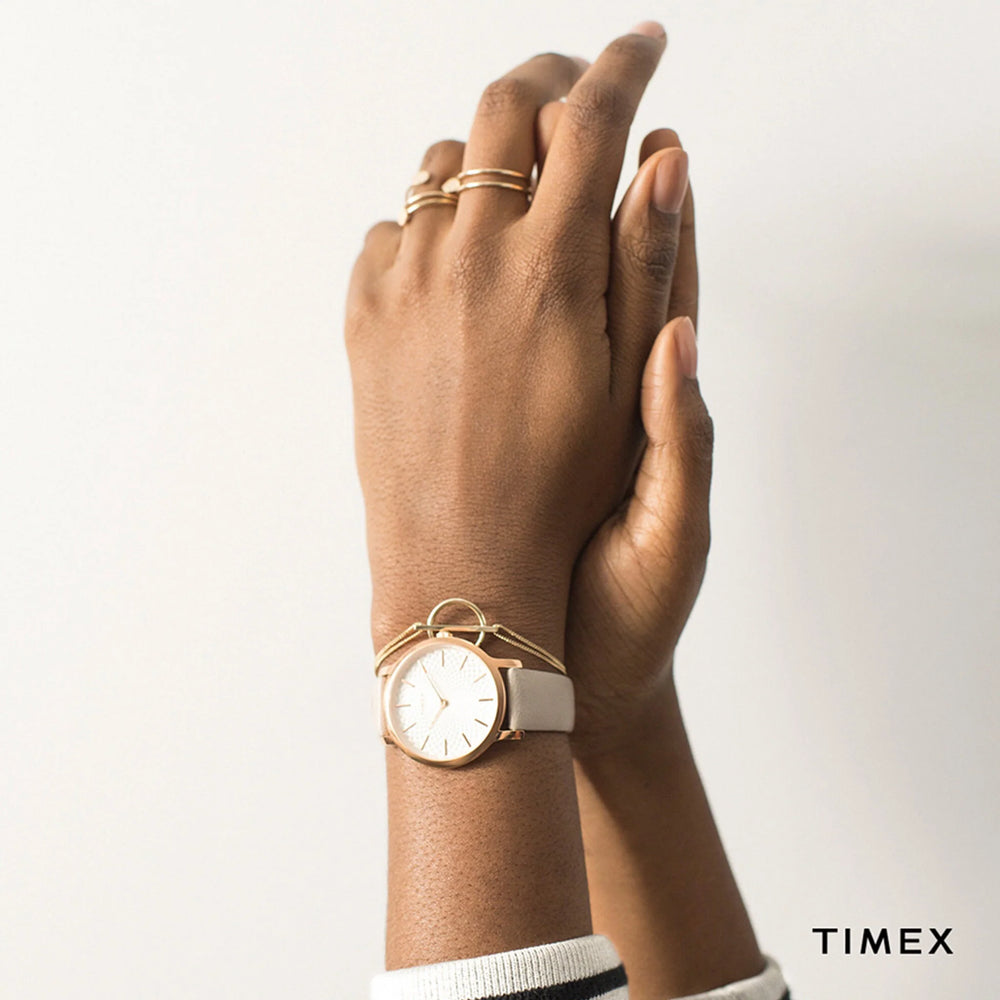 Timex Women's Gray Leather Watch, Rose Gold Dial | Tw2r49500